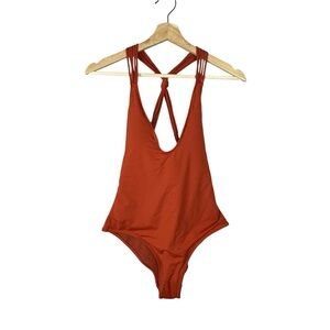 NEW Zara Knotted Open Back Swimsuit Brick Burnt Orange Size Small
